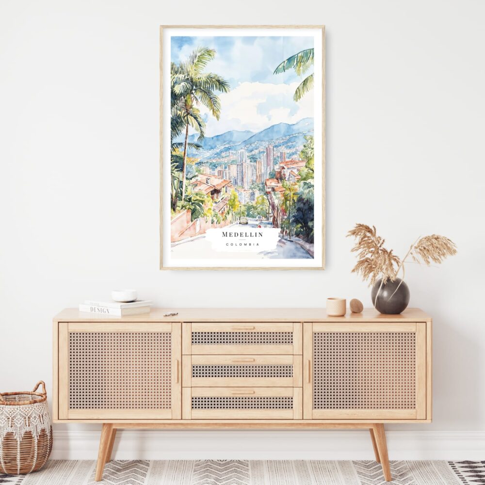 Medellin Colombia Watercolor Art Print - Shelf - Portrait Medellin Colombia Watercolor Art Print - Shelf - Portrait