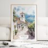 Medellin Old Town Watercolor Art Print - Wood Frame standing on Floor