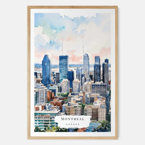 Montreal Skyline Watercolor Art Print - Main - Wood Frame