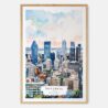 Montreal Skyline Watercolor Art Print - Main - Wood Frame