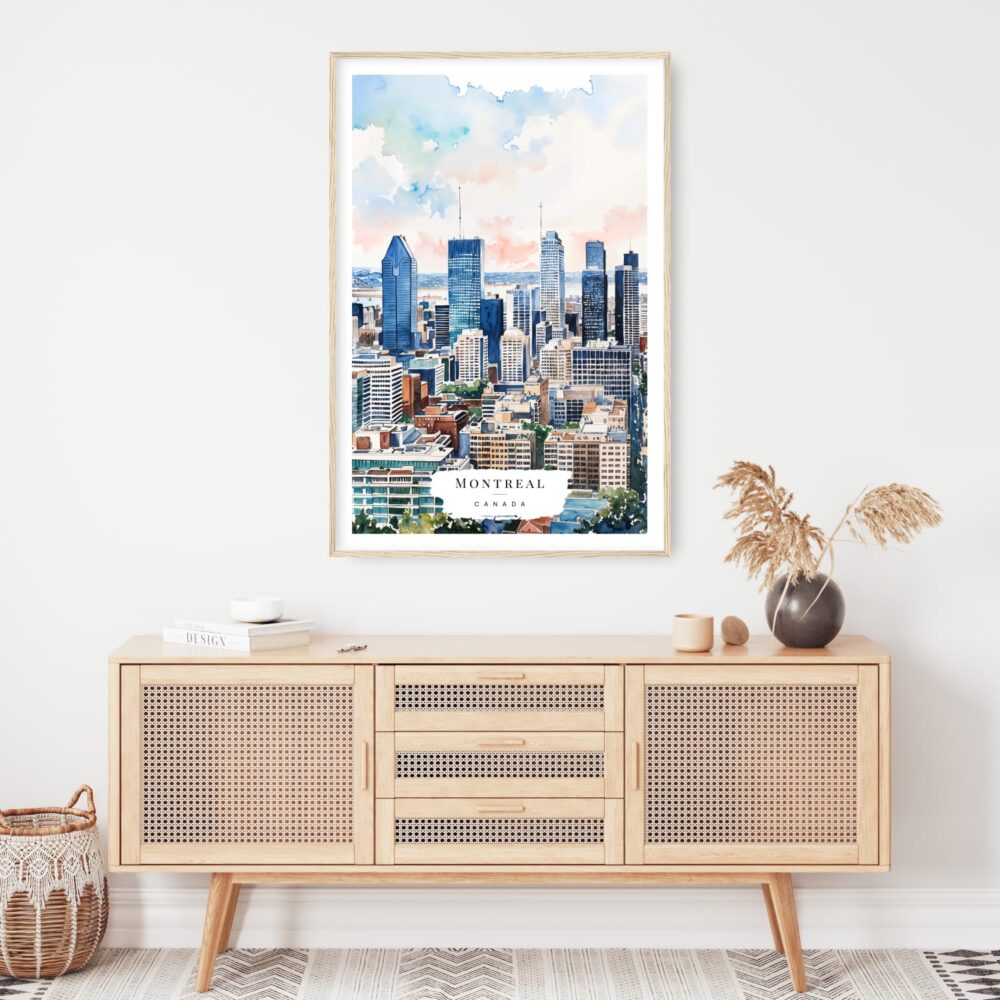 Montreal Skyline Watercolor Art Print - Shelf - Portrait Montreal Skyline Watercolor Art Print - Shelf - Portrait