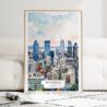 Montreal Skyline Watercolor Art Print - Wood Frame standing on Floor