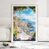 Naples Italy Watercolor Art Print - Wood Frame standing on Floor