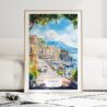 Naples Italy Watercolor Art Print - Wood Frame standing on Floor