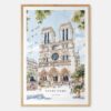 Notre Dame Cathedral Watercolor Art Print - Main - Wood Frame