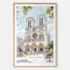 Notre Dame Cathedral Watercolor Art Print - Main - Wood Frame