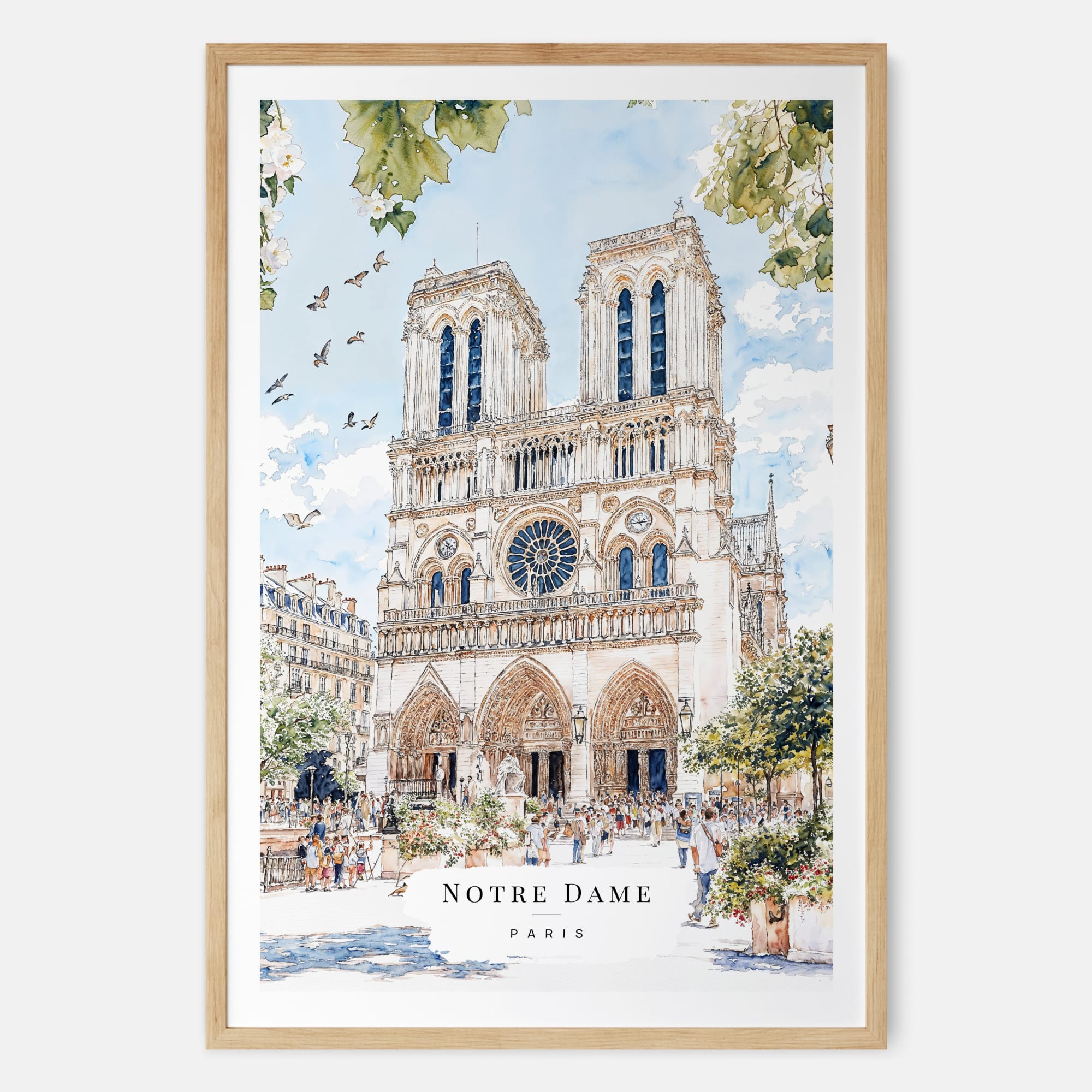 Notre Dame Watercolor Art – Paris France Wall Art