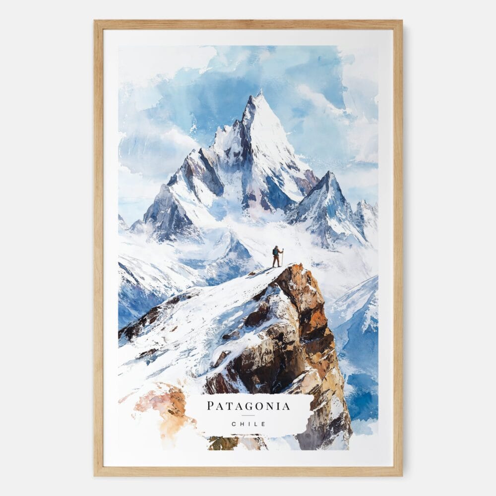 Patagonia Chile Watercolor Art Print - Main - Wood Frame