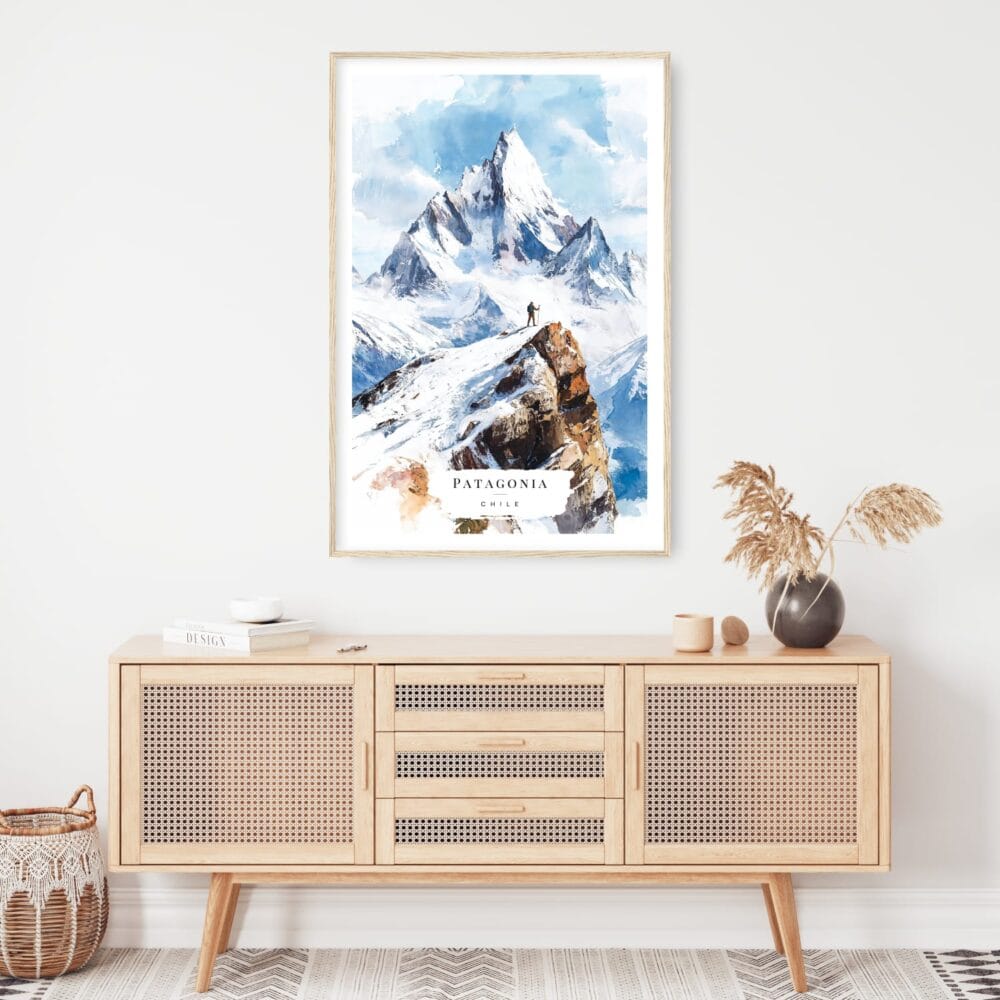 Patagonia Chile Watercolor Art Print - Shelf - Portrait Patagonia Chile Watercolor Art Print - Shelf - Portrait