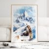 Patagonia Chile Watercolor Art Print - Wood Frame standing on Floor