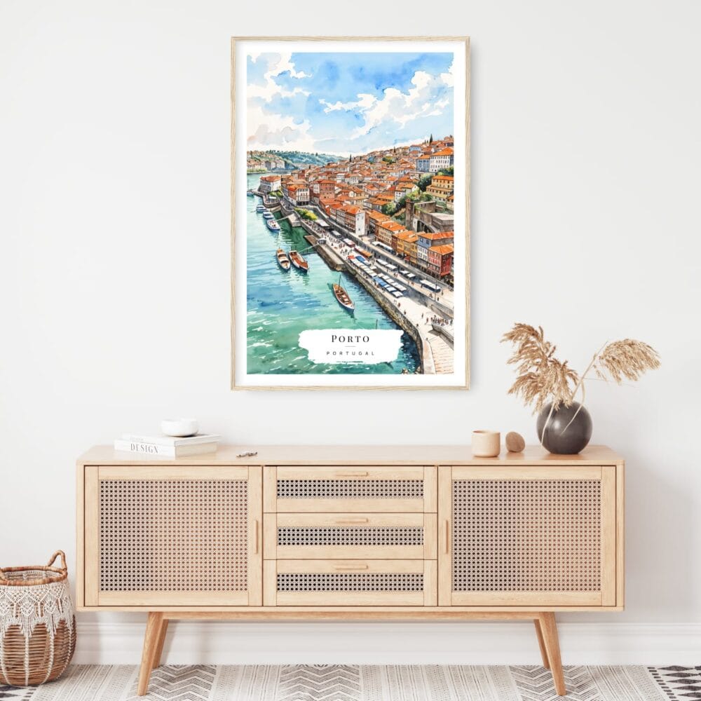 Porto Skyline Watercolor Art Print - Shelf - Portrait Porto Skyline Watercolor Art Print - Shelf - Portrait