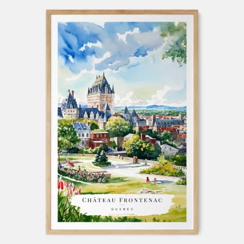 Quebec Château Frontenac Watercolor Art Print - Main - Wood Frame