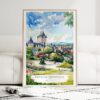 Quebec Château Frontenac Watercolor Art Print - Wood Frame standing on Floor