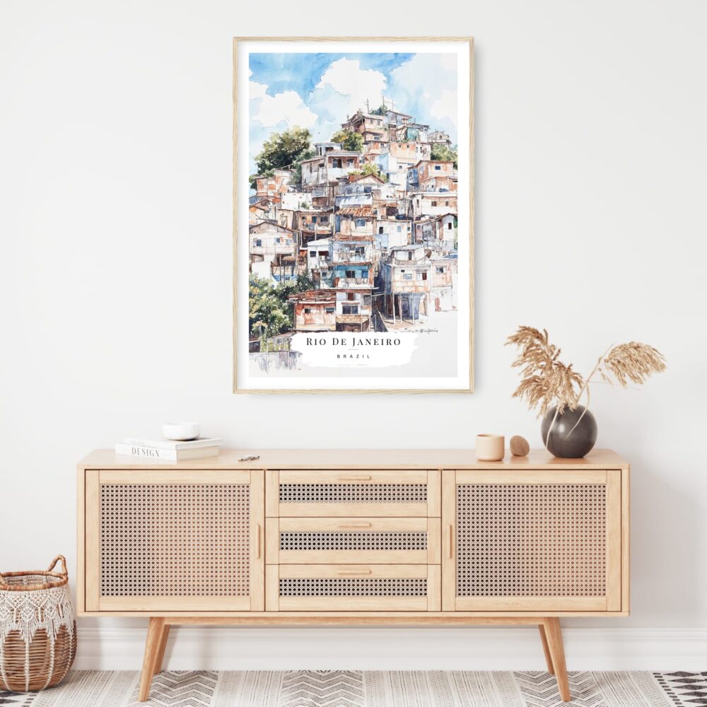 Rio De Janeiro Favela Watercolor Art Print - Shelf - Portrait Rio De Janeiro Favela Watercolor Art Print - Shelf - Portrait