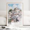 Rio De Janeiro Favela Watercolor Art Print - Wood Frame standing on Floor