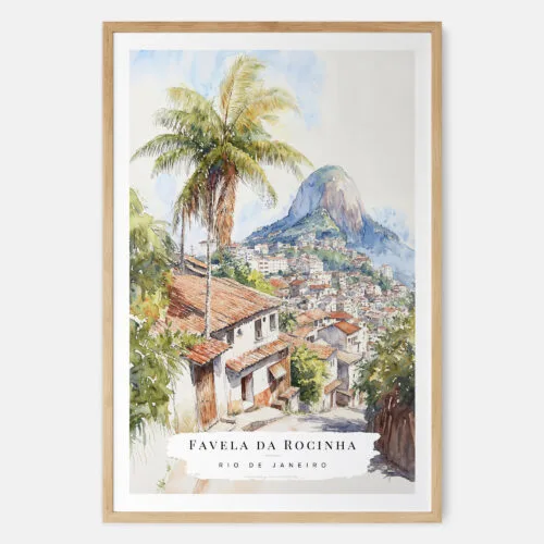 Rio De Janeiro Rocinha Favela Watercolor Art Print - Main - Wood Frame