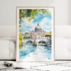 Rome Italy Watercolor Art Print - Wood Frame standing on Floor
