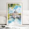 Rome Italy Watercolor Art Print - Wood Frame standing on Floor