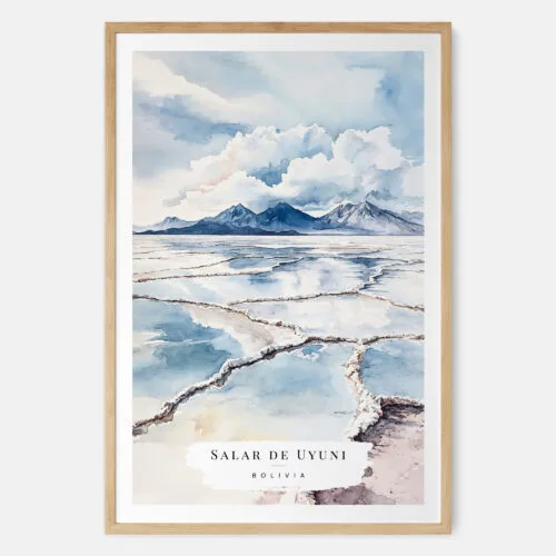 Salar de Uyuni Watercolor Art Print - Main - Wood Frame