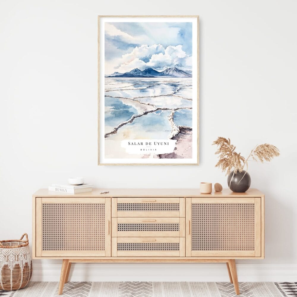 Salar de Uyuni Watercolor Art Print - Shelf - Portrait Salar de Uyuni Watercolor Art Print - Shelf - Portrait