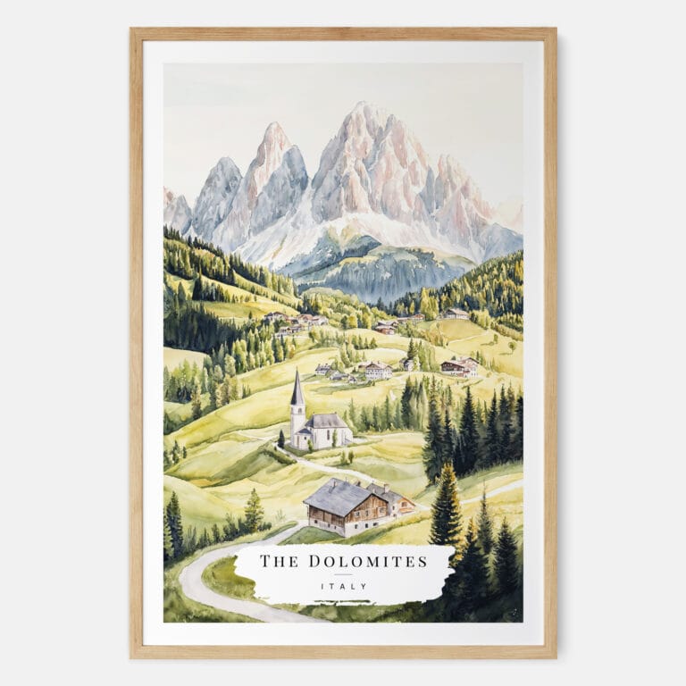 The Dolomites Watercolor Art Print - Main - Wood Frame