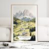The Dolomites Watercolor Art Print - Wood Frame standing on Floor