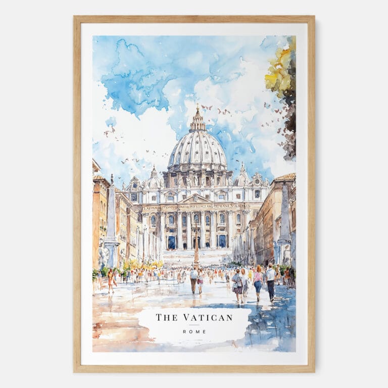 The Vatican Watercolor Art Print - Main - Wood Frame
