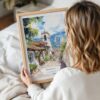 Woman Holding Framed Bogota Colombia Watercolor Wall Art - Portrait