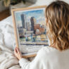 Woman Holding Framed Boston Harbor Watercolor Wall Art - Portrait