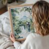 Woman Holding Framed Costa Rica Arenal Vulcano Watercolor Wall Art - Portrait