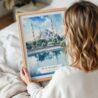 Woman Holding Framed Istanbul Blue Mosque Watercolor Wall Art - Portrait