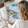 Woman Holding Framed Lake Garda Watercolor Wall Art - Portrait