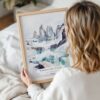 Woman Holding Framed Patagonia Torres Del Paines Watercolor Wall Art - Portrait