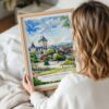 Woman Holding Framed Quebec Château Frontenac Watercolor Wall Art - Portrait