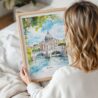 Woman Holding Framed Rome Italy Watercolor Wall Art - Portrait