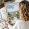 Woman Holding Framed Yorkshire Dales Watercolor Wall Art - Portrait