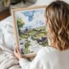 Woman Holding Framed Yorkshire Stone Cottage Watercolor Wall Art - Portrait
