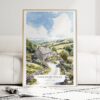 Yorkshire Dales Watercolor Art Print - Wood Frame standing on Floor