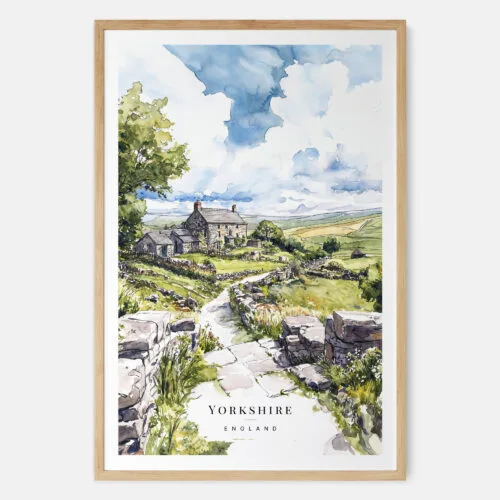 Yorkshire Stone Cottage Watercolor Art Print - Main - Wood Frame
