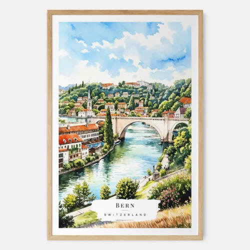 00 - Bern Switzerland Watercolor Art Print - Main - Wood Frame.jpg