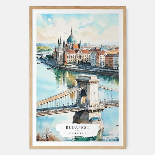 00 - Budapest Hungary Watercolor Art Print - Main - Wood Frame.jpg