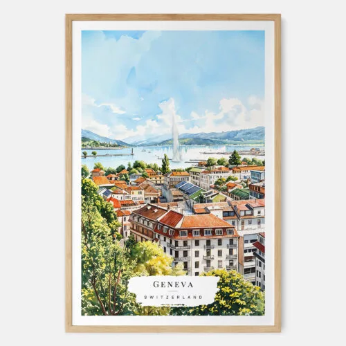 00 - Geneva Switzerland Watercolor Art Print - Main - Wood Frame.jpg