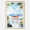 00 - Hakone Gate Watercolor Art Print - Main - Wood Frame