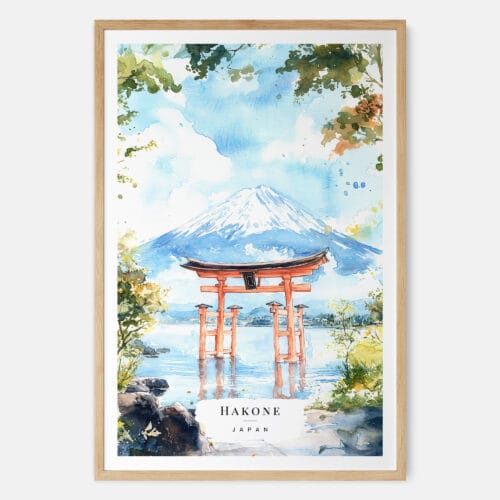 00 - Hakone Gate Watercolor Art Print - Main - Wood Frame