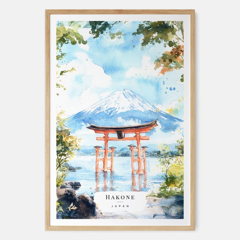 00 - Hakone Gate Watercolor Art Print - Main - Wood Frame