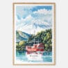 00 - Hakone with Mount Fuji Watercolor Art Print - Main - Wood Frame