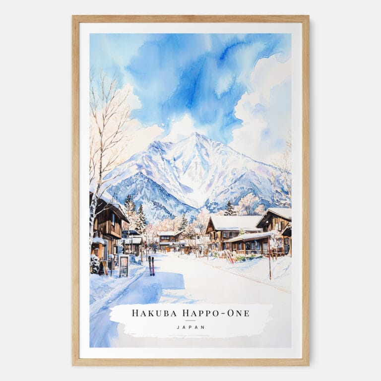 00 - Hakuba Happo One Japan Watercolor Art Print - Main - Wood Frame