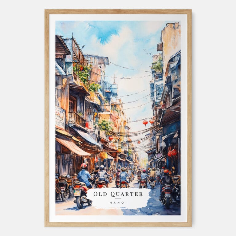 00 - Hanoi Old Quarter Watercolor Art Print - Main - Wood Frame.jpg
