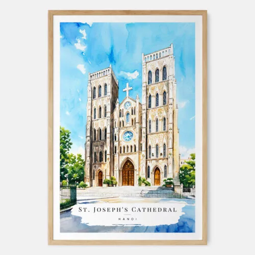 00 - Hanoi St Josephs Cathedral Watercolor Art Print - Main - Wood Frame.jpg