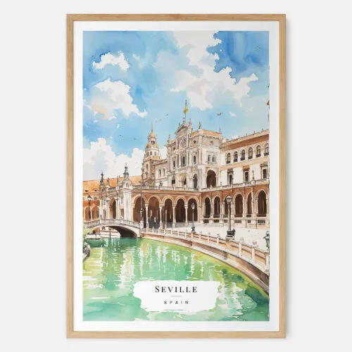00 - Seville Plaza De Espana Watercolor Art Print - Main - Wood Frame.jpg